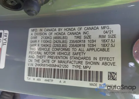 2021 Honda Cr-V 2Wd Ex from USA, damaged, VIN 2HKRW1H55MH421250